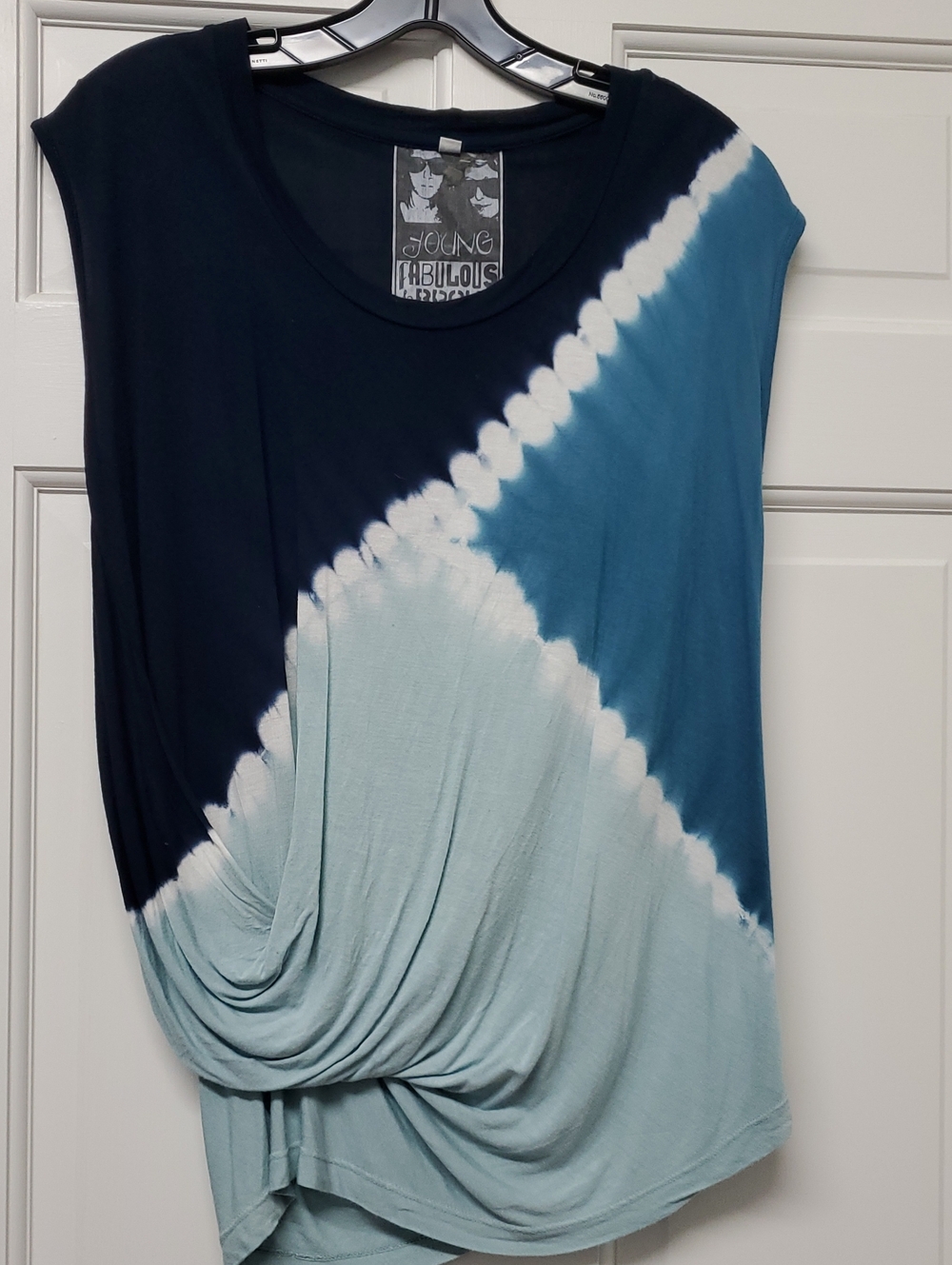 Young Fabulous & Broke Navy, Teal & Light Blue Tie-Dye Draped Tank